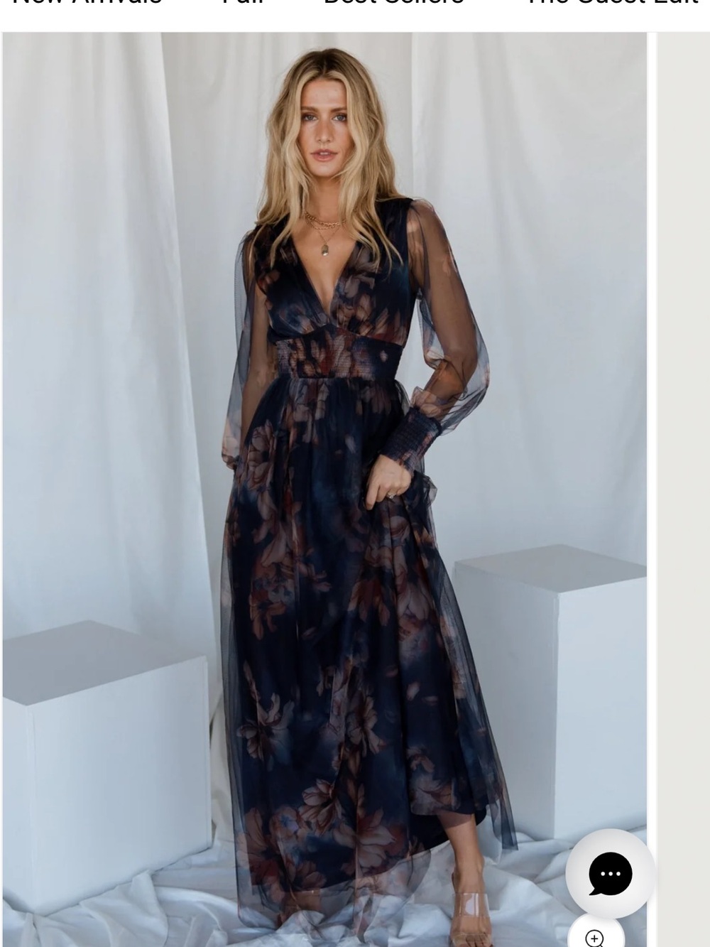 Baltic Born Navy Sheer Floral Maxi Dress